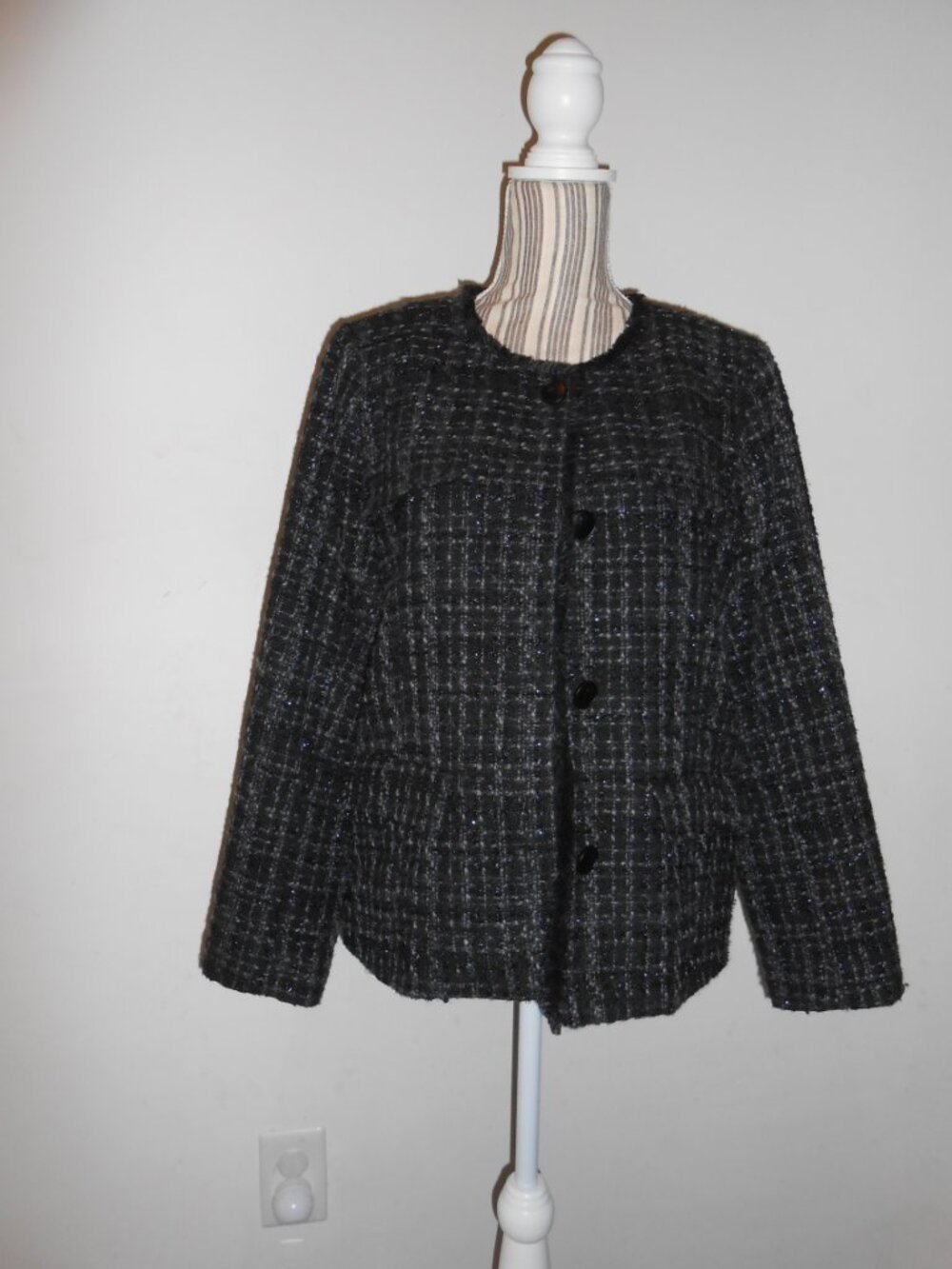 Women's Simply Vera Vera Wang Black Tweed Boucle Jacket Size Large - Picture 4 of 7